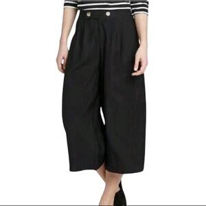 Who What Wear High Rise Wide Leg Pleated Crop Pants Jet Black Womens Size 8 New